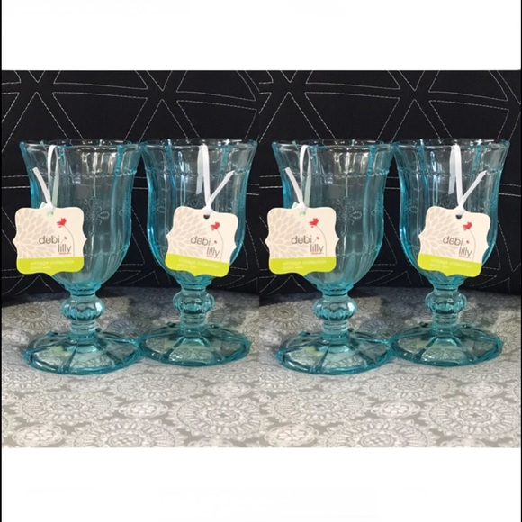 4x Debi Lilly Blue Crystal Goblet Vase / Glass - Picture 9 of 9